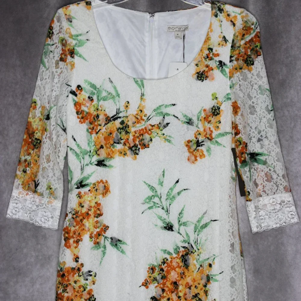 *SOLD* NWT Eva Mendez for NY & Co White Floral Print Lace Trim Dress Size Medium - Picture 4 of 12